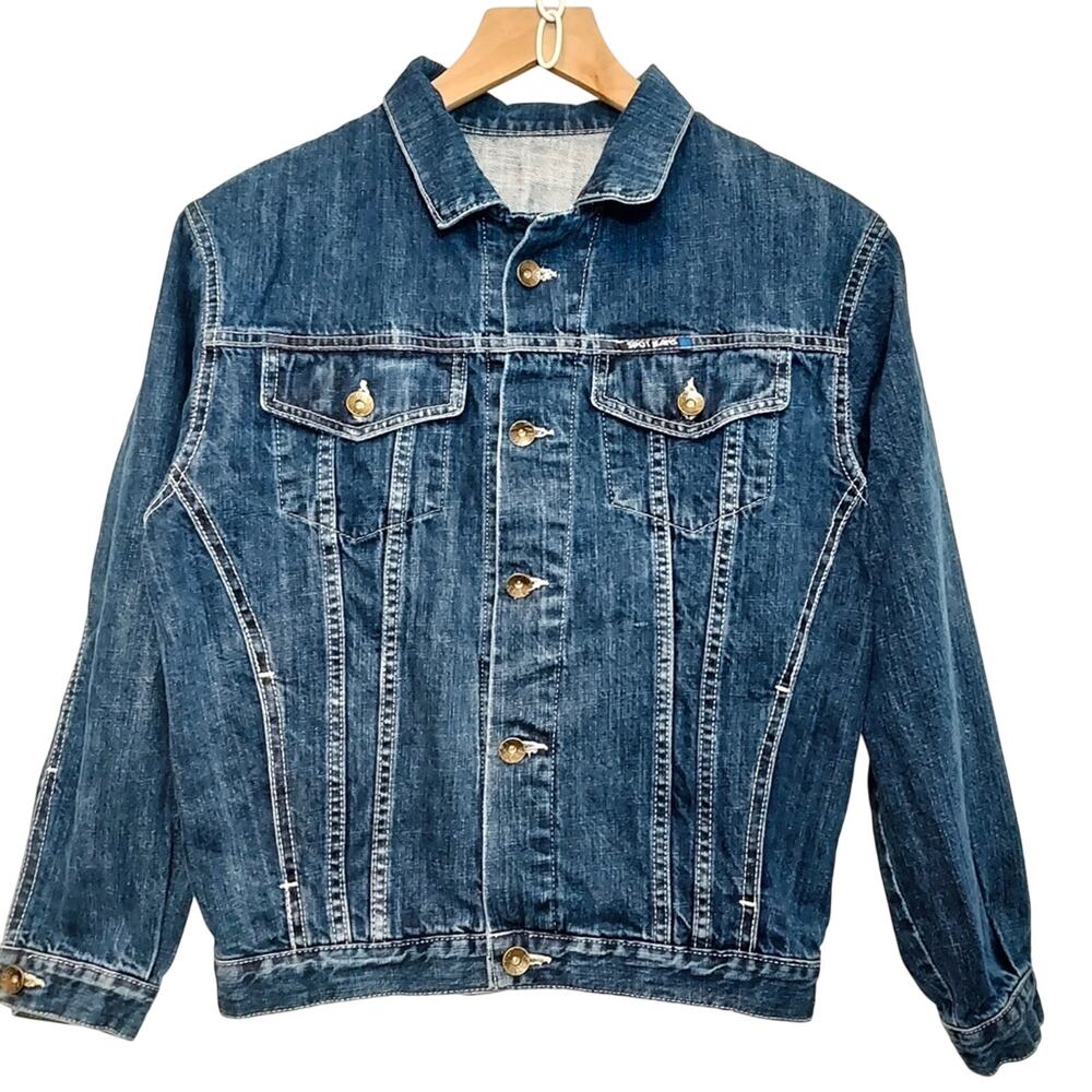 Spot Jeans Medium Blue Wash Denim Button Utility Pockets Barn Western Jacket